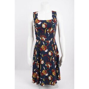 Yellow Star ModCloth Womens Dress S Multicolor Navy Blue Floral Sleeveless NWOT
